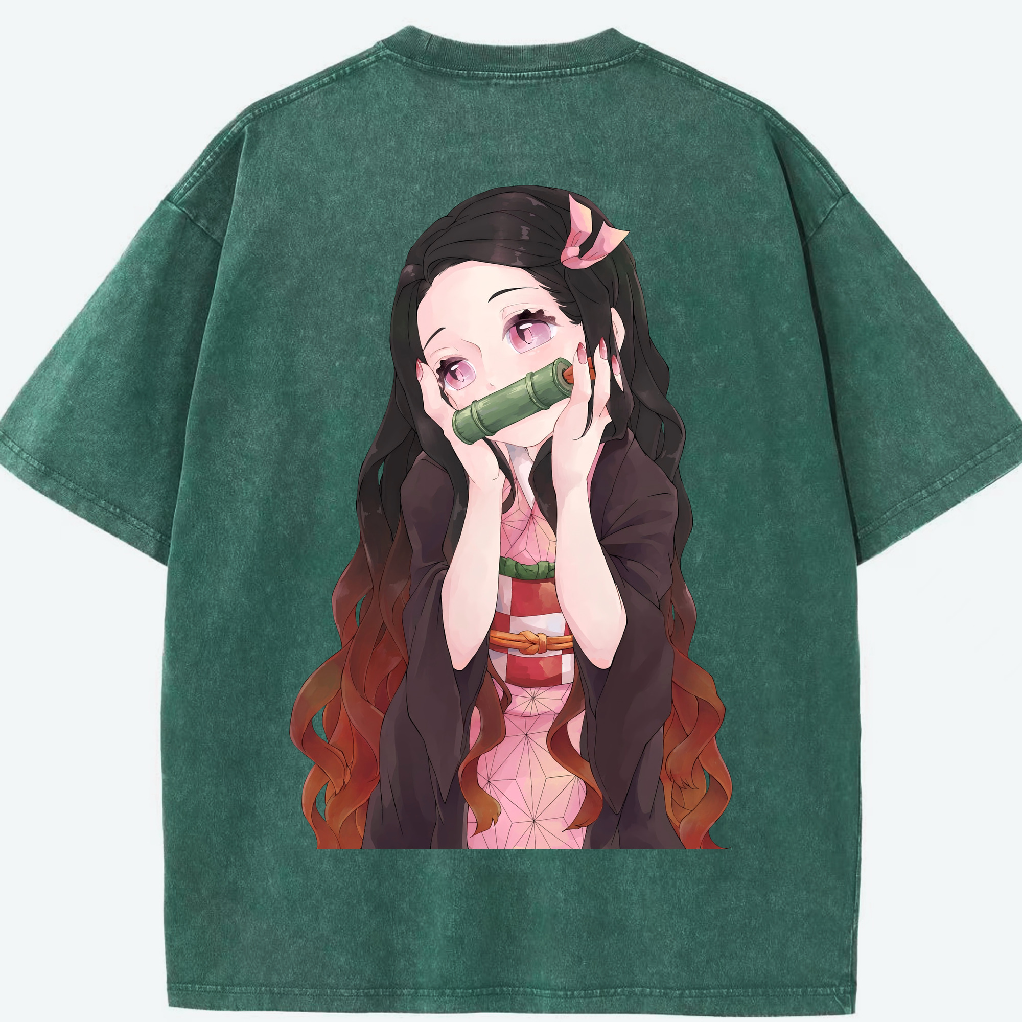 （画像用） 鬼滅の刃（きめつのやいば）竈門 禰󠄀豆子／かまど ねずこ Kamado Nezuko 綿100% ヴィンテージ風 半袖Tシャツ（背面プリント）